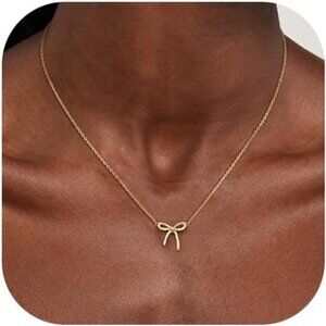 Gold Necklace for Women - Bow Necklace 14K Dainty Gold Necklace Cute Bow